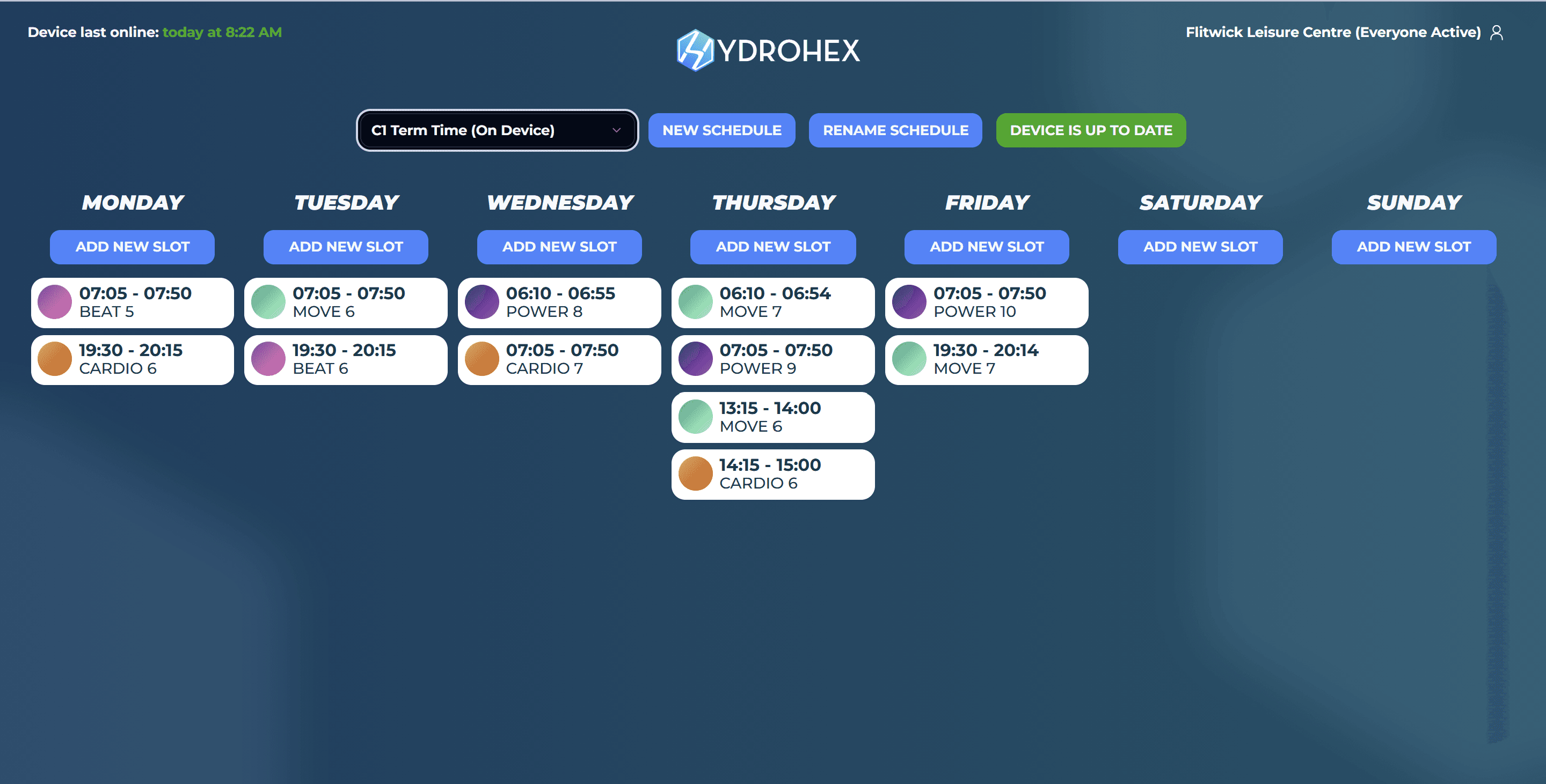 Hydrohex-Online-Planung, Wochenansicht
